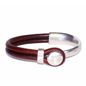 Silver and Brown Button Top Bracelet